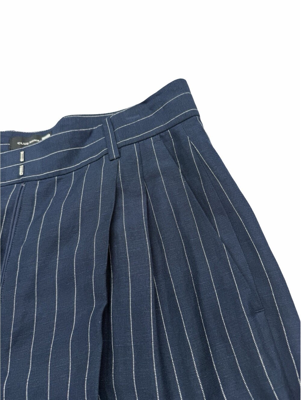 Club Monaco Women's Linen Blend Wide Leg Pleated Pants Striped Blue Size US 6 - Picture 3 of 6